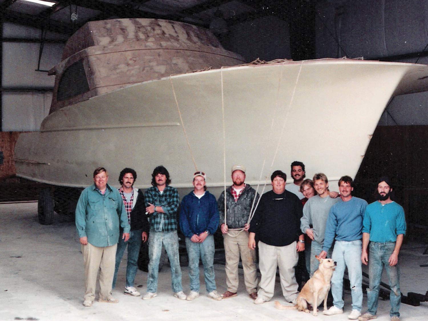 the early Jarrett Bay team in Marshallberg, North Carolina, with Hull No. 8, built as Valinda